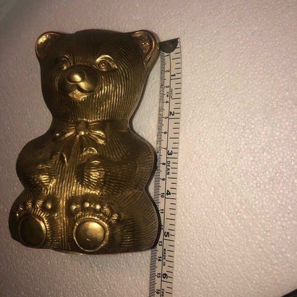 vtg Brass Teddy Bear Piggy Bank - Heavy - Approx 5” x 2.8” - Picture 7 of 8